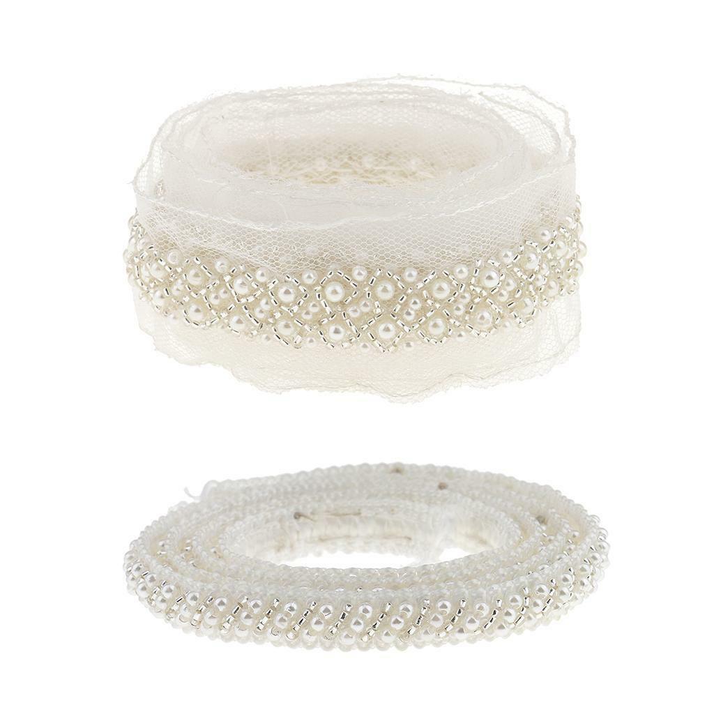 2pcs 1 Yard   Lace Ribbon Trims Sewing Applique White
