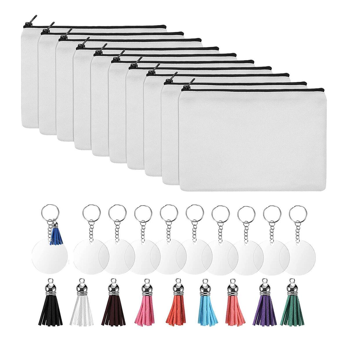 10 Pieces Keychain Blanks DIY Kit Pendant Heat Transfer for Present Making