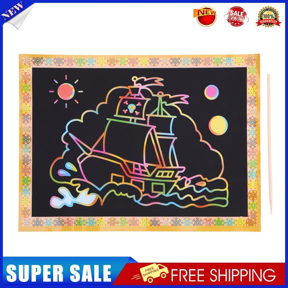 A4 DIY Scraping Drawing Card Single Side Children Painting Card Paper w/Pen