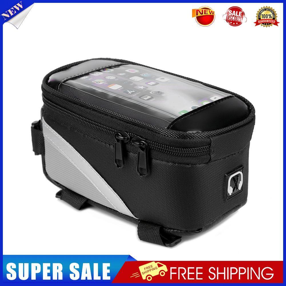 MTB Bike Bag Front Top Tube Touch Screen Mobile Phone Holder Case (Black)