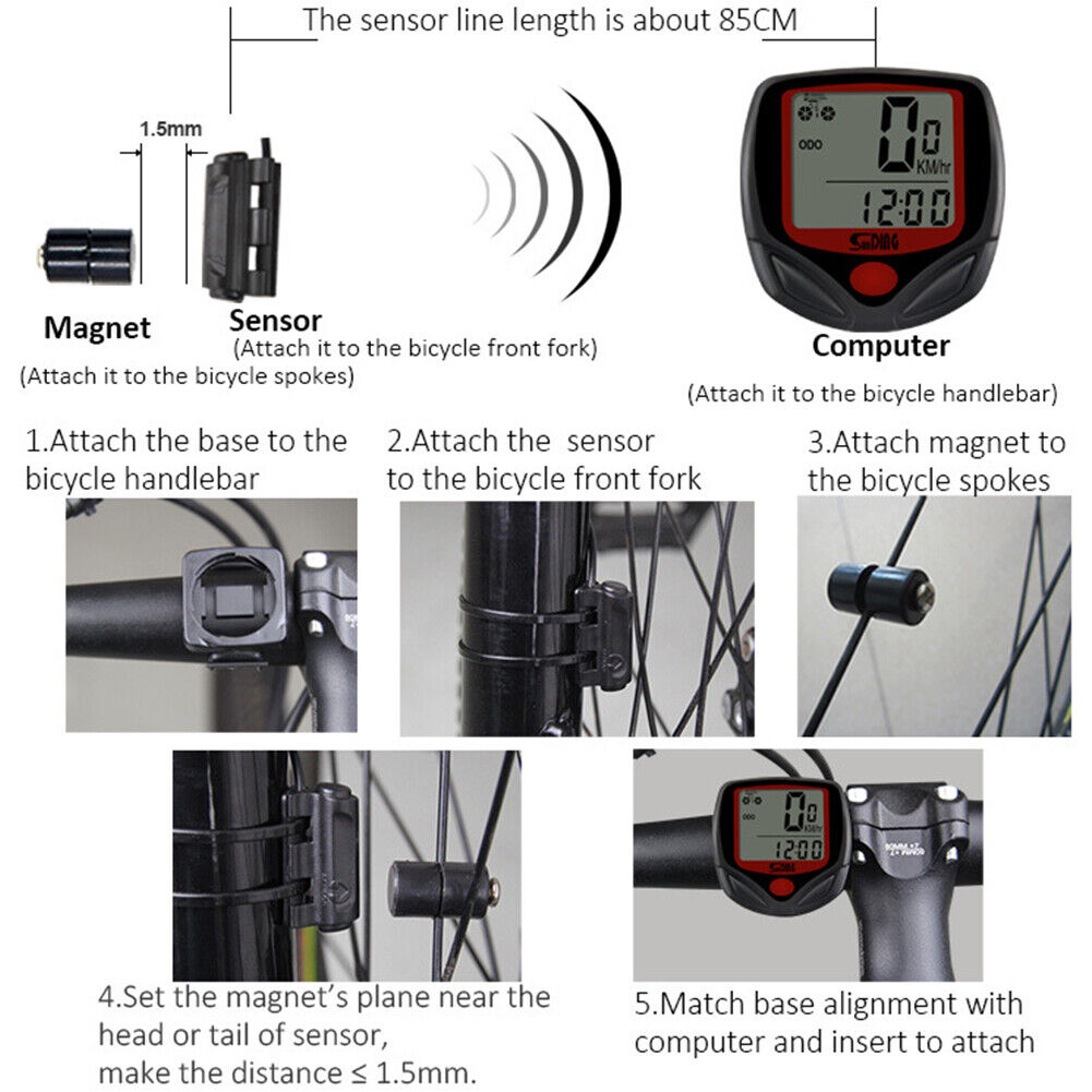 SunDing Bicycle Wired Computers Speedometer Waterproof Cycling Odometer