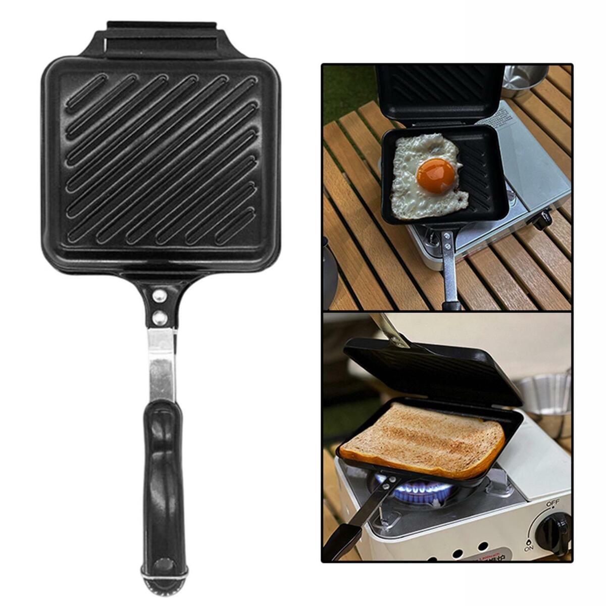 Double Side Waffle Maker Sandwich Pan Sandwich Mould for Barbecue Camping