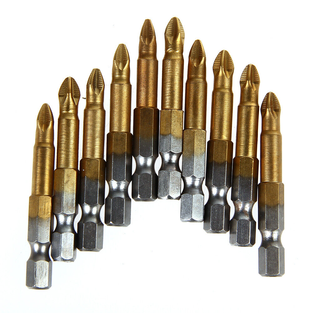 10 x Anti Slip Electric Screwdriver Bits Single Side Magnetic Hex Shank PH2
