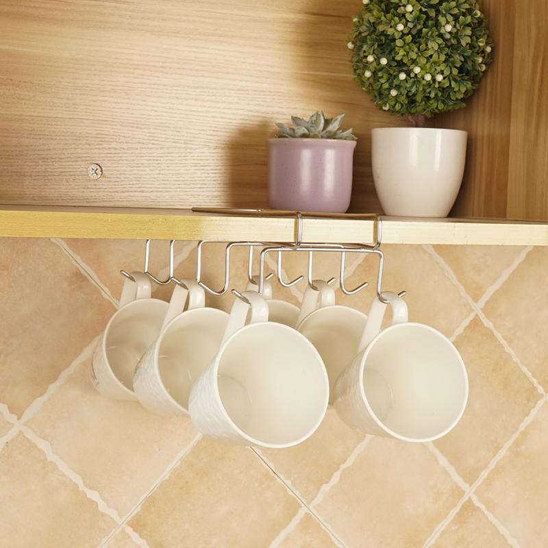 10 Hooks Stainless Steel Wardrobe Hanger Coffee Mug Cup  Hanging Holder Drainer