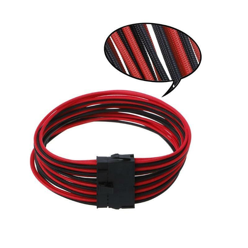 High quality 24Pin ATX EPS PSU Black & Red Single Sleeved Power Extension Cable