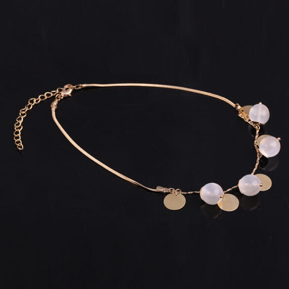 Fashion Bohemian Style Opal Beads Tassel Pendant Clavicle Chain Necklace