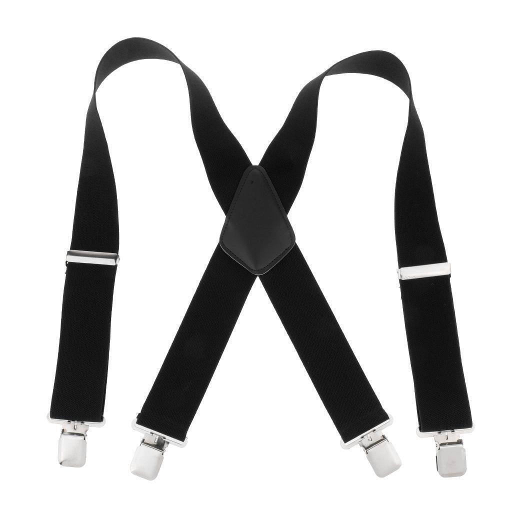 2x Mens Wide Adjustable Braces Suspenders Elastic Clip on Trousers Jeans XShape