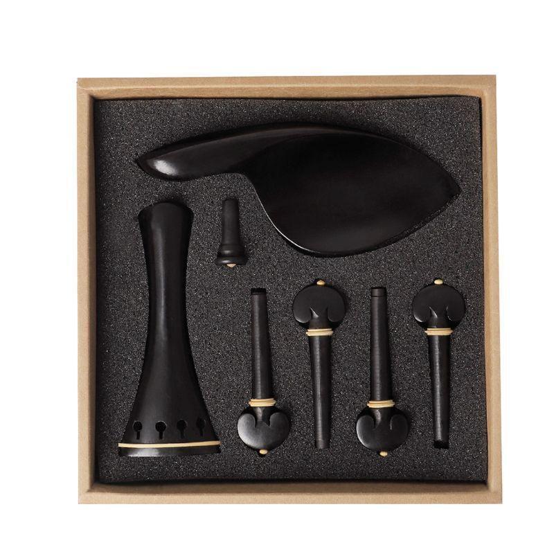 Ebony Wood Violin Parts Accessories Pegs With Ball Tailpiece Chinrest, Set of 4