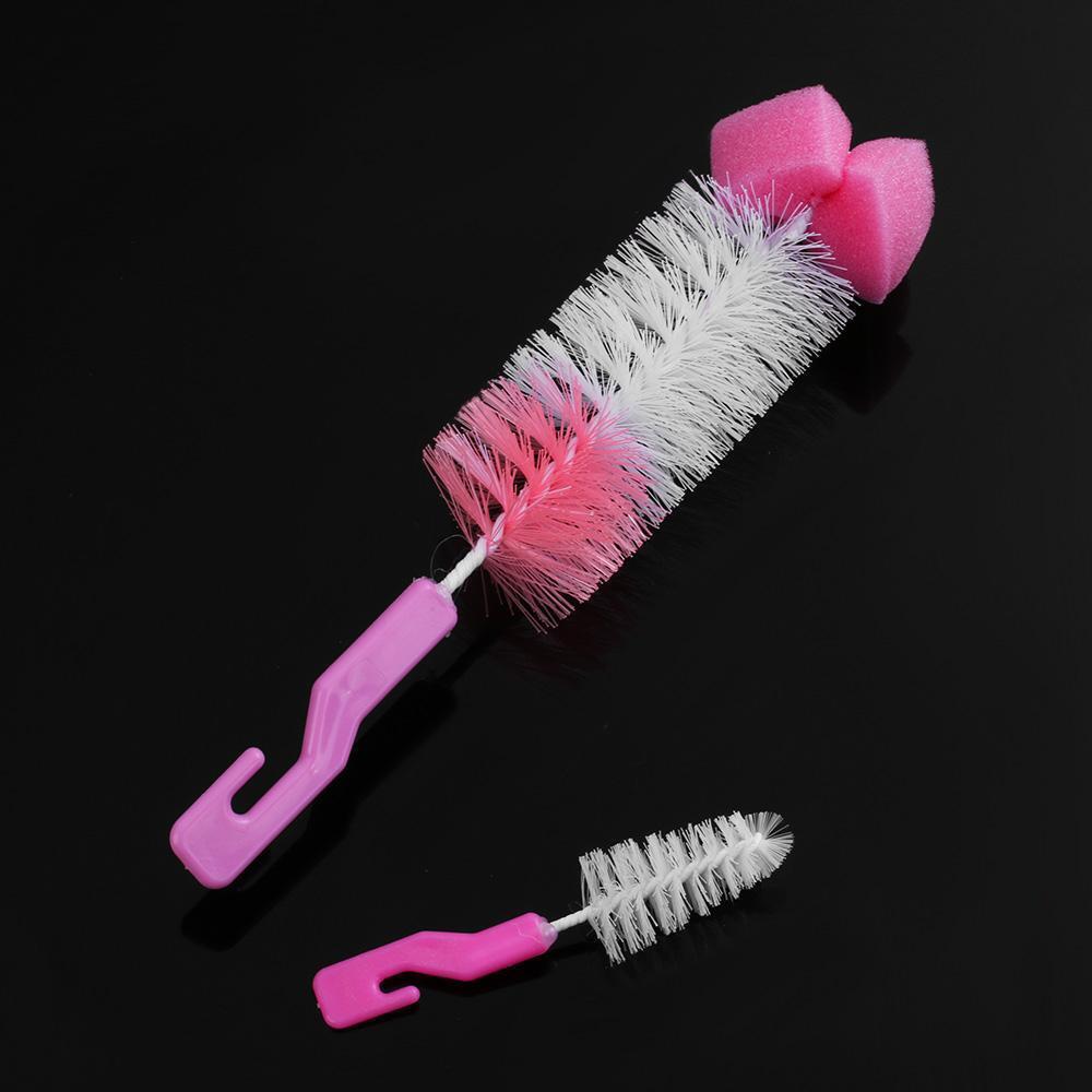2PCS Home Head Washing Spout Cup Rotating Clean Sponge Bottle Brush Baby Nipple