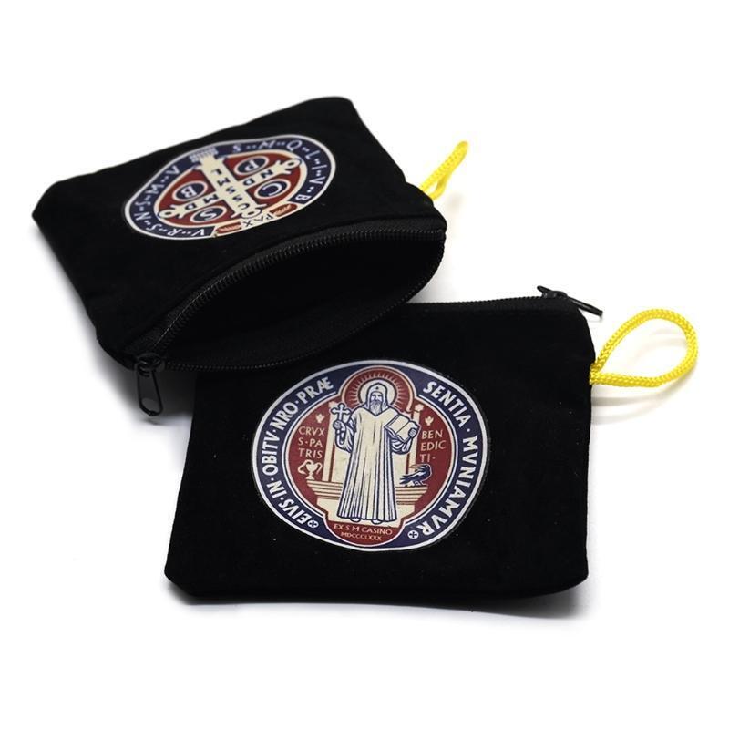 Cross Pattern Storage Bag Cloth Bags with Zipper and Lanyard for Home Outdoor