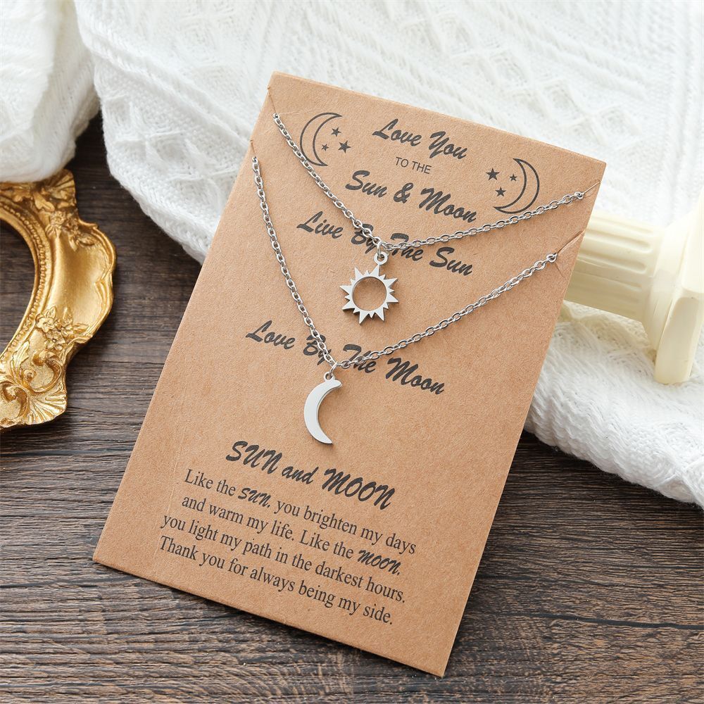 Day Gift Couple Pendant Clavicle Necklace Moon Sun Necklace Family Jewelry