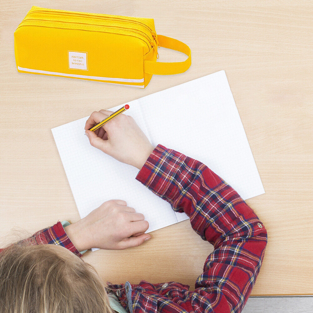 Korean Large Capacity Pencil Case Bags Zipper Solid Stationery Box (Yellow)