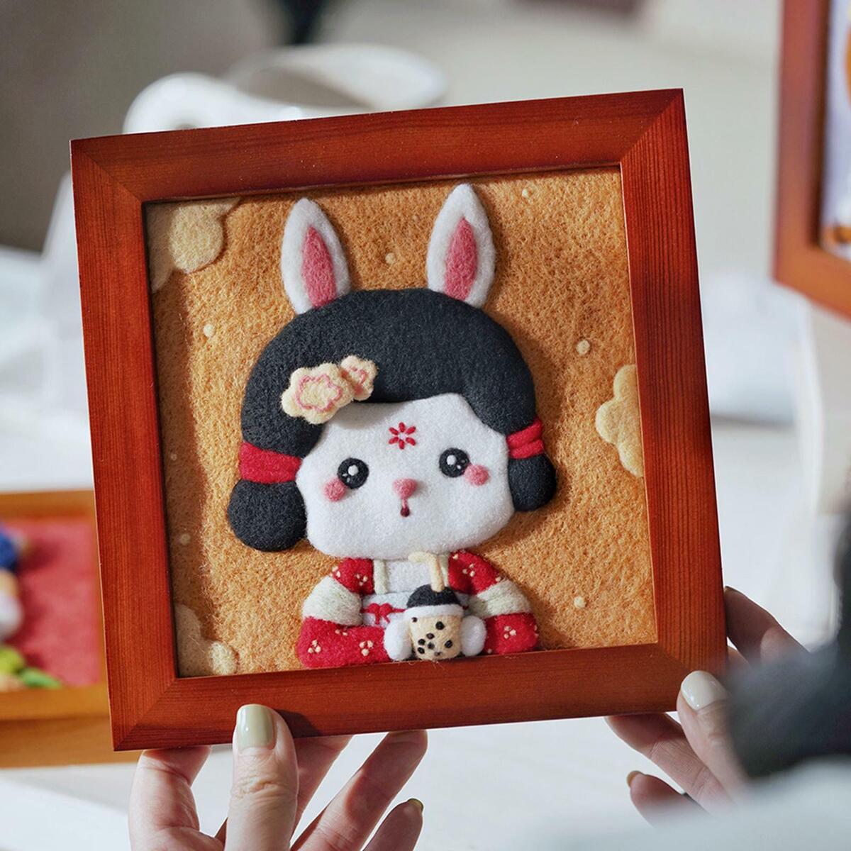 Set of 2 Wool Needle Felting Kit Painting  for Starter Decor