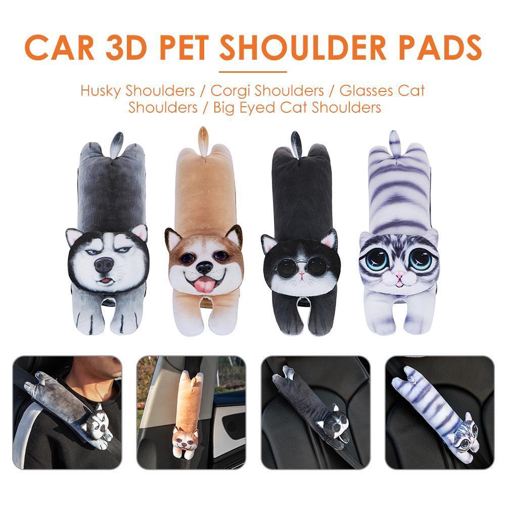 2pcsCartoon Animal Car Seat Belt Cover Plush Shoulder Pad (Cat w/ Big Eyes)