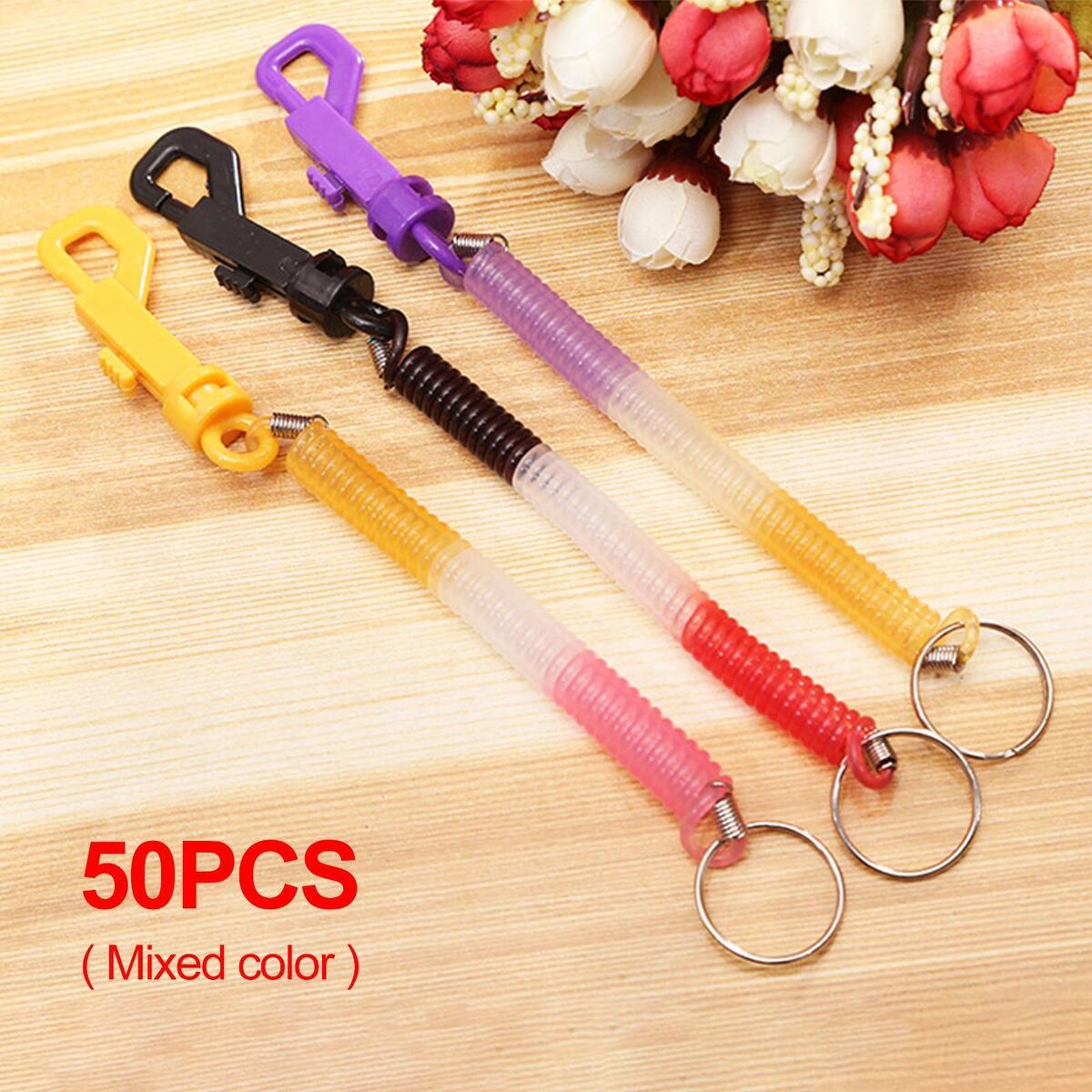 50x Spring Coil Keychain Stretchy Retractable Keyring Stretch Cord Lanyard