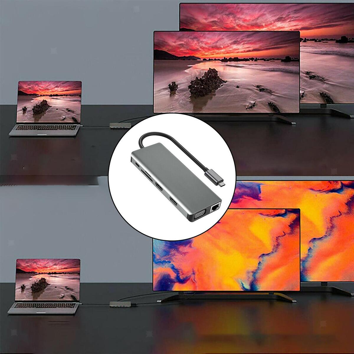 Twelve in 1 USB Hub Adapter Docking Station Multi Charging HDMI for