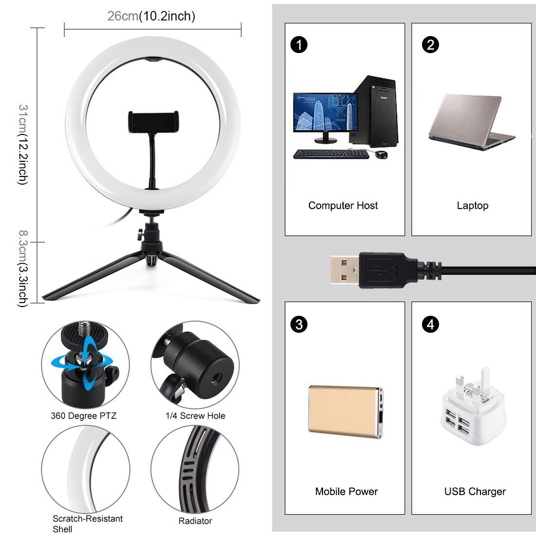 Stand 10.2 inch 26cm LED Video Light Kit Selfie Ring Light For Tik Tok Youtube