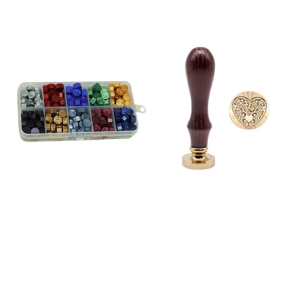 Wood Handle Sealing Stamp Wax Seal Stamp Kit Wax Beads for Wedding DIY Craft