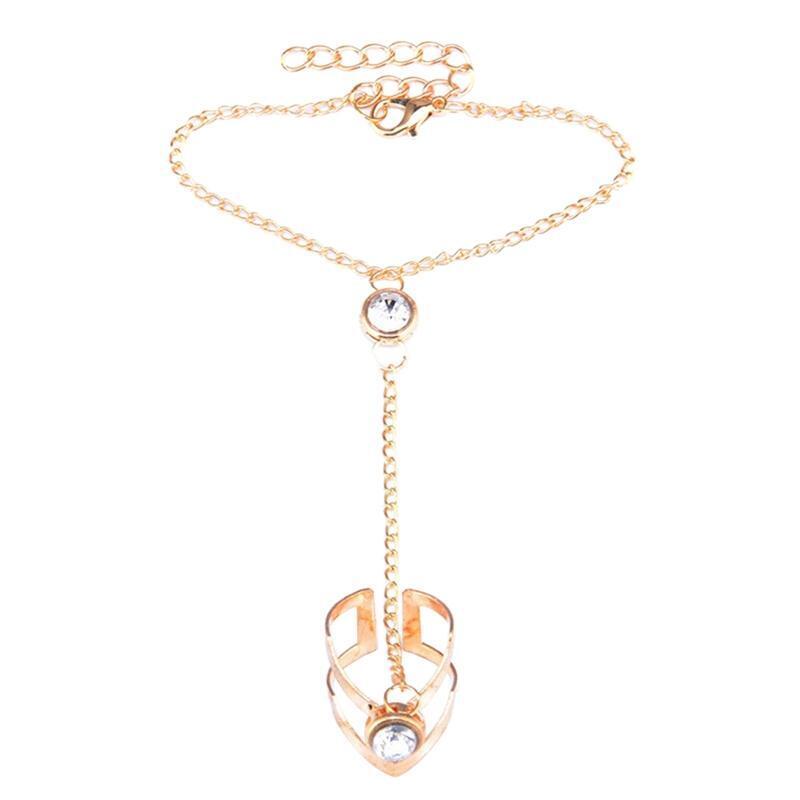 Geometric Bracelet Adjustable Chain Rhinestone Alloy Ring Bracelet for Women