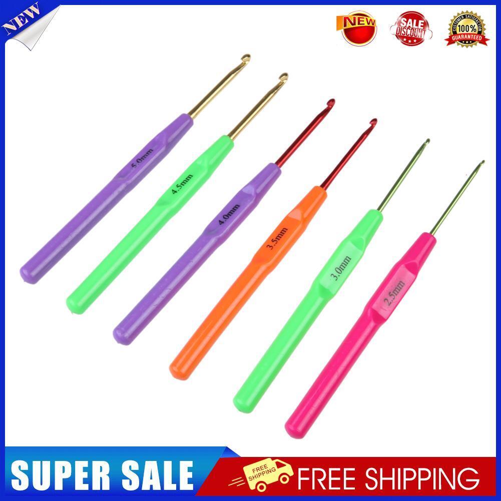 6pcs Aluminum Plastic Handle Knitting Needle Set Crochet Hook Weave Yarn