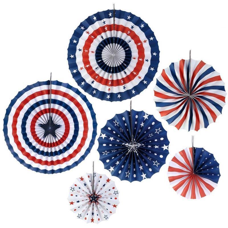 American Independence Day Paper Fan 6pcs/set Party String Flags Banner Decor