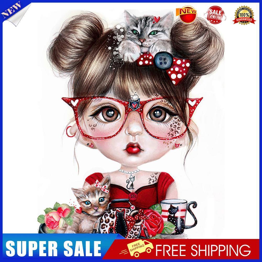 Rhinestone Full Round Drill Kit 5D Girl with Glasses DIY Diamond Painting