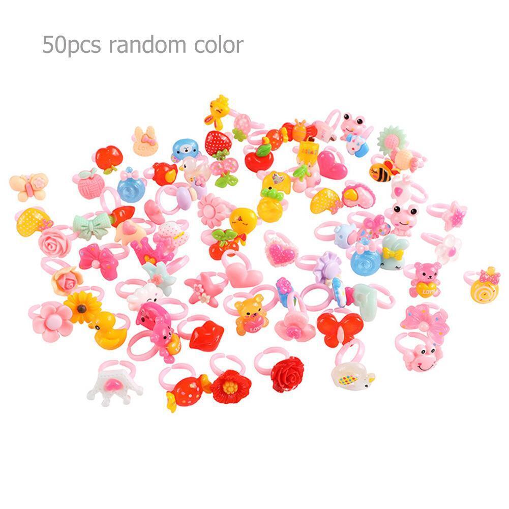 50pcs Plastic Kids Cartoon Colorful Children Ring Girl Birthday Party Gift