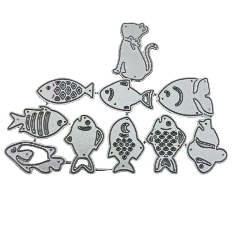 Metal Cartoon Cat Fish Cutting Dies Stencil Scrapbook Album Paper Card Template