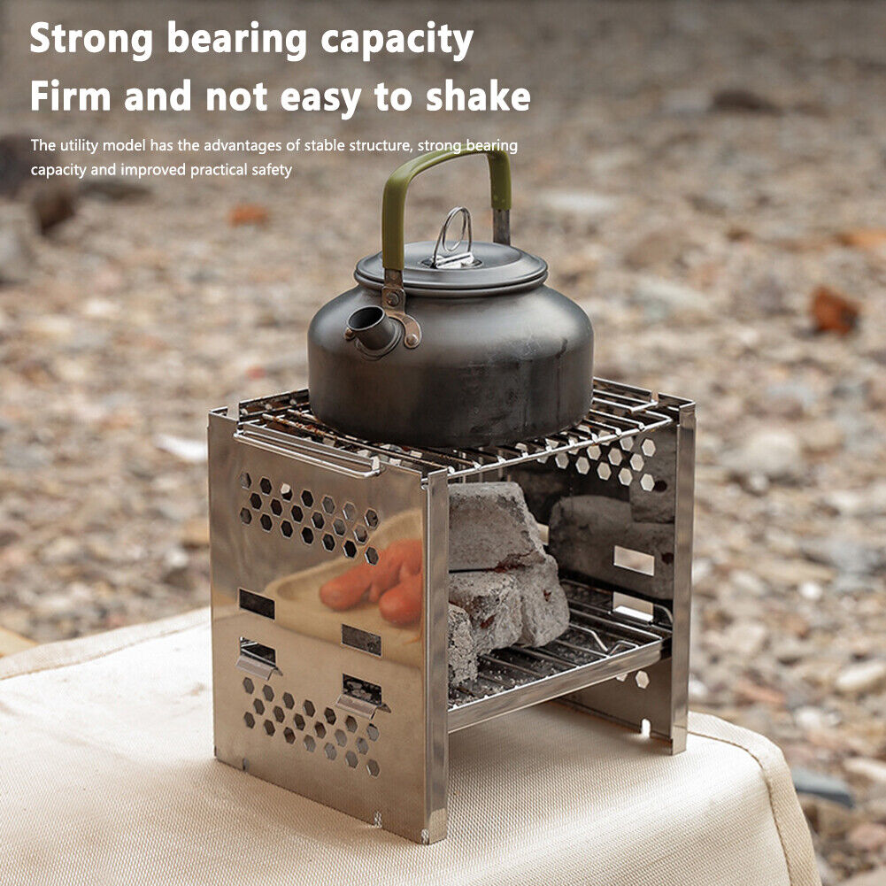 Camping Mini Folding Firewood Stove Double-Layer Charcoal Burning Stoves