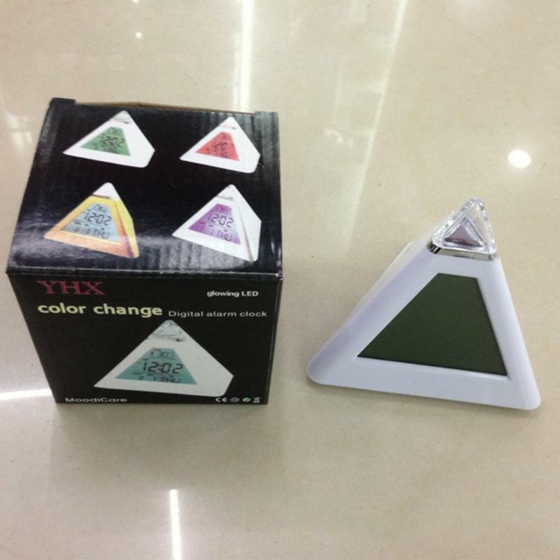 Alarm Clock with Pyramid-shaped LED Color Changing Digital Color Thermometer