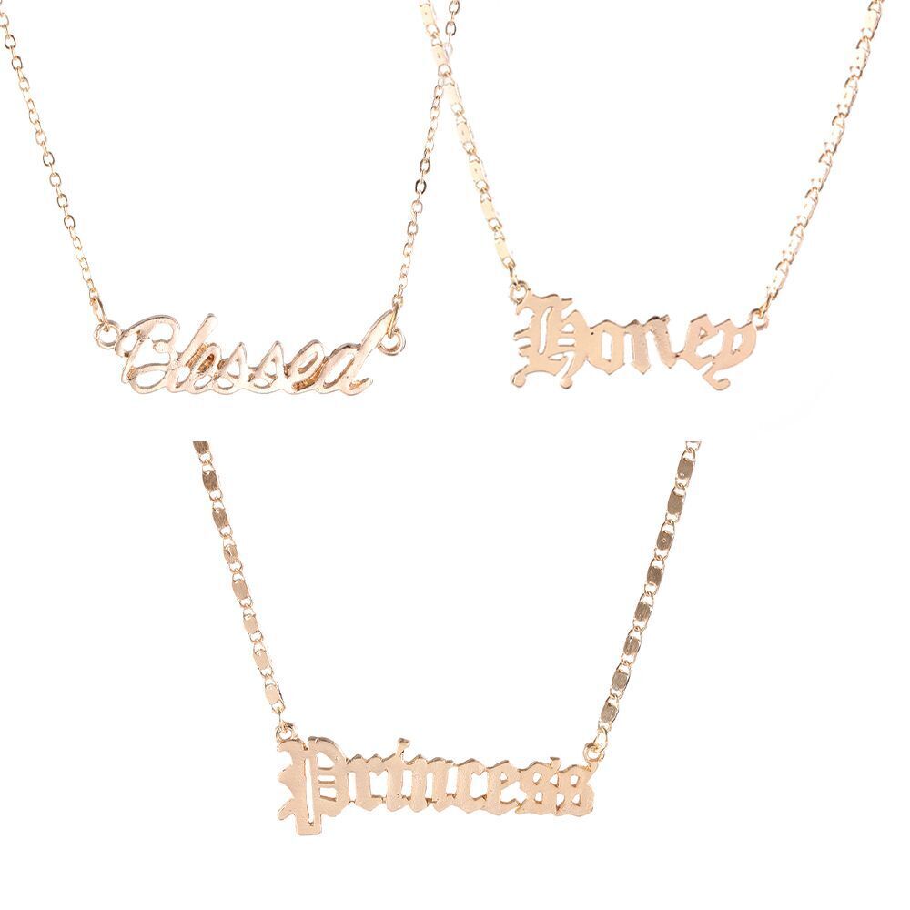 Gifts Princess Blessed Honey Angel Babygirl Bib Necklace Letter Pendants