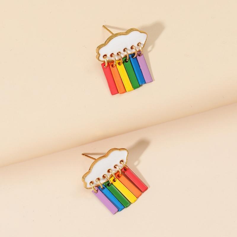 Korean Fashion Cute Cloud Raindrop Earrings Rainbow Pendant Dangle Drop Earrings