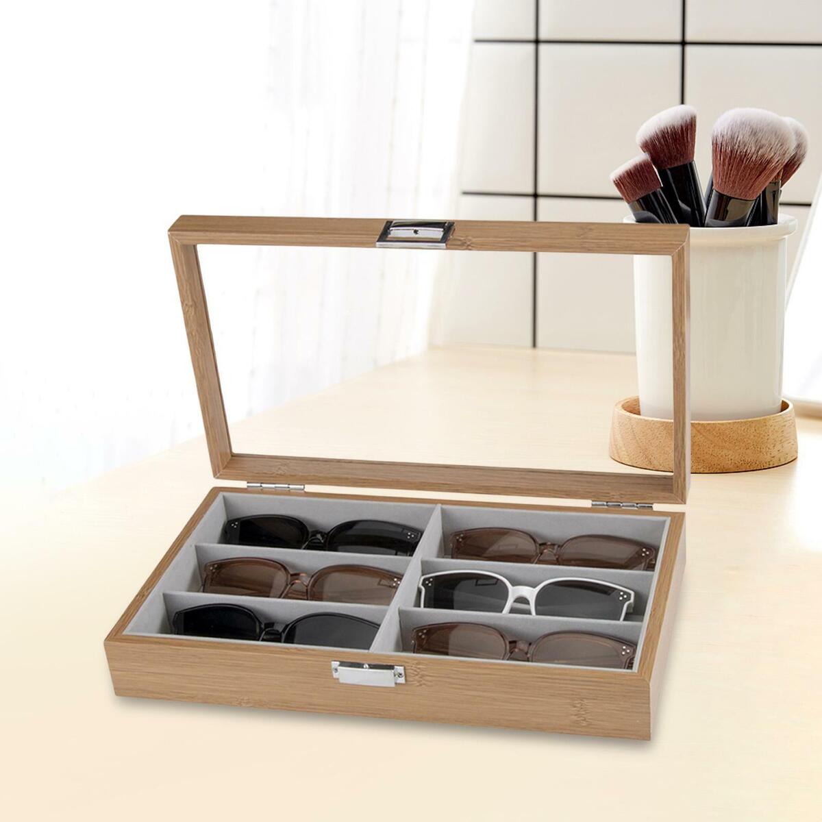 Sunglasses Display  Wooden Eyeglasses Case with transparent  White