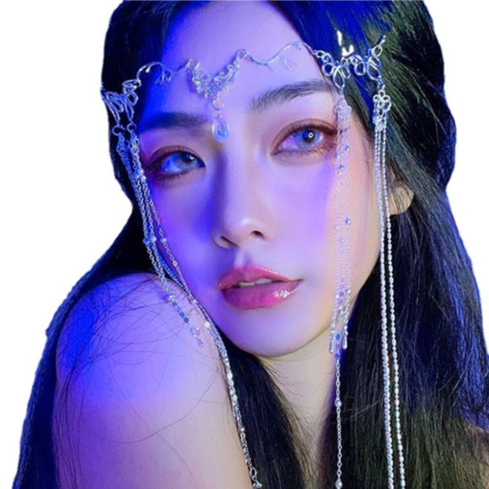 Antiquity Headdress Rhinestone Fringed Forehead Chain Long Tassel Headwear