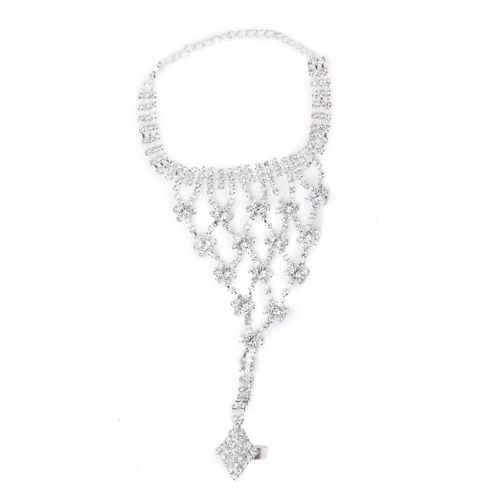 Crystal Flower Chain Ring Harness Bracelet Bridal Jewelry Wedding Decor