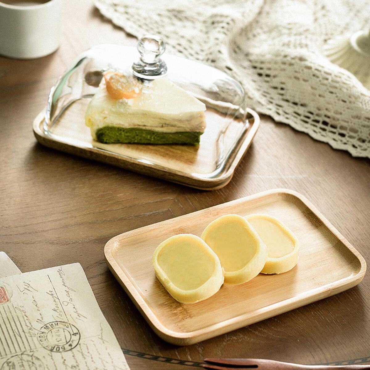 Cake Stand with Glass Cover Cheese Board Platter Wood Serving Tray for Food