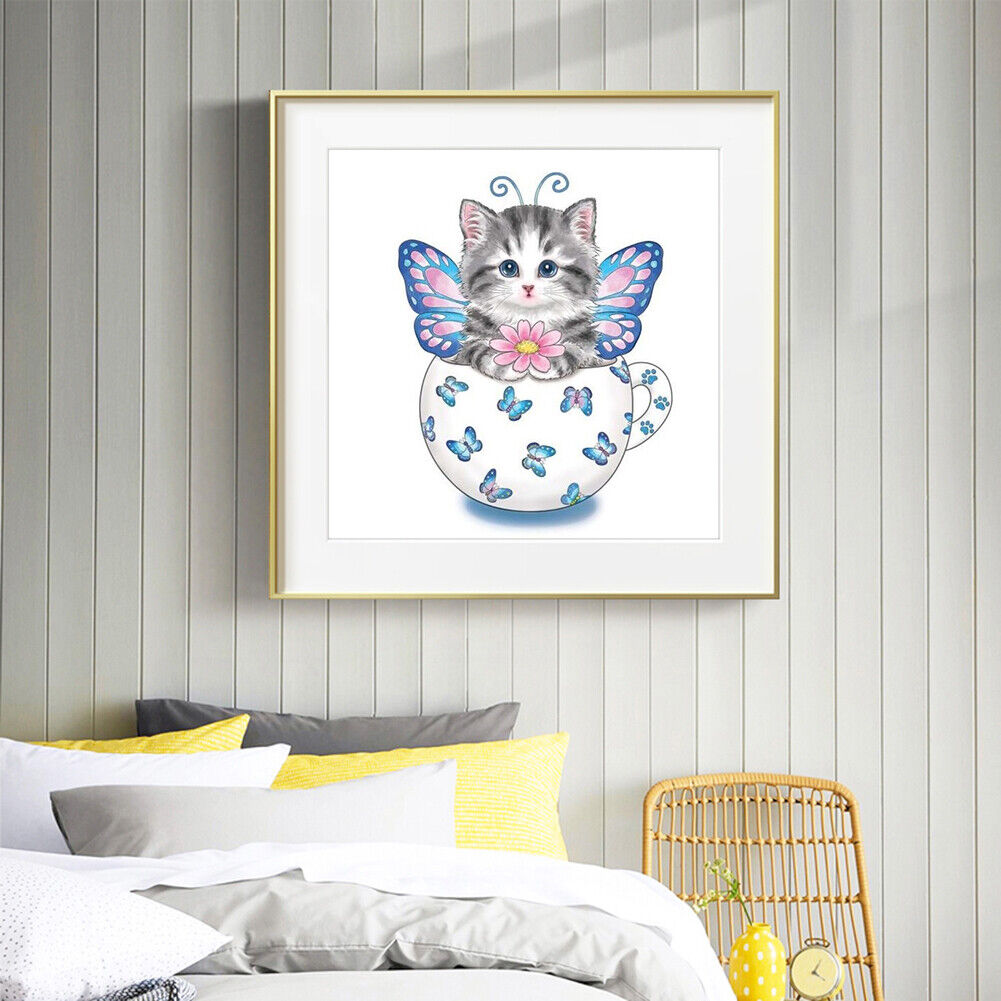 5D DIY Diamond Painting Cup Cat Full Round Rhinestone Home Decor Crafts