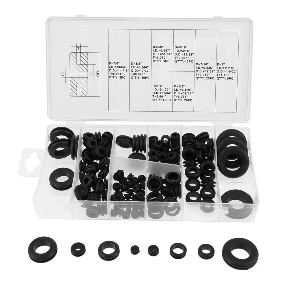 Practical Grommet Assortment Rubber Set Firewall Wiring Wire Cable Gasket 180pcs