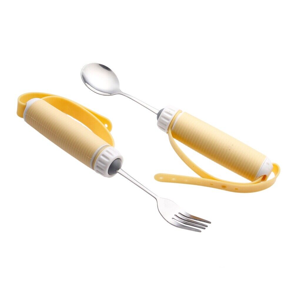 2x Food Spoon & Fork Stainless Steel Handle Eating Assist Tool for Elder/Patient