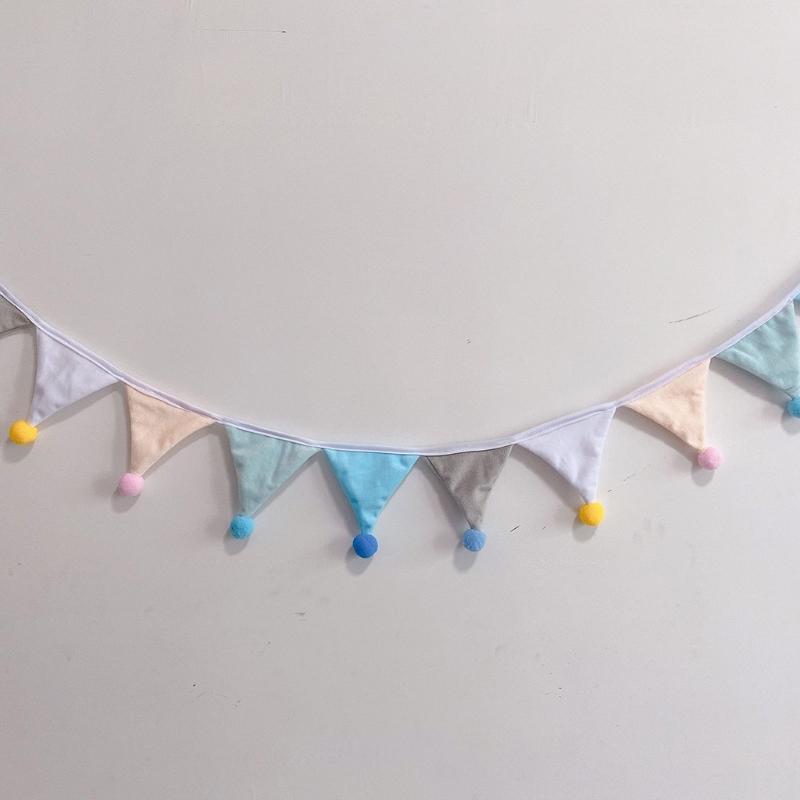 243cm Pennant Flannel Bunting Banner Hanging Flags String with Plush Balls Decor