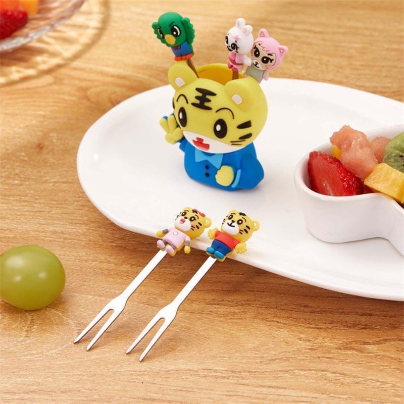 5 Pieces Fruit Forks Cartoon Environmentally Friendly Dessert Forks with Holder