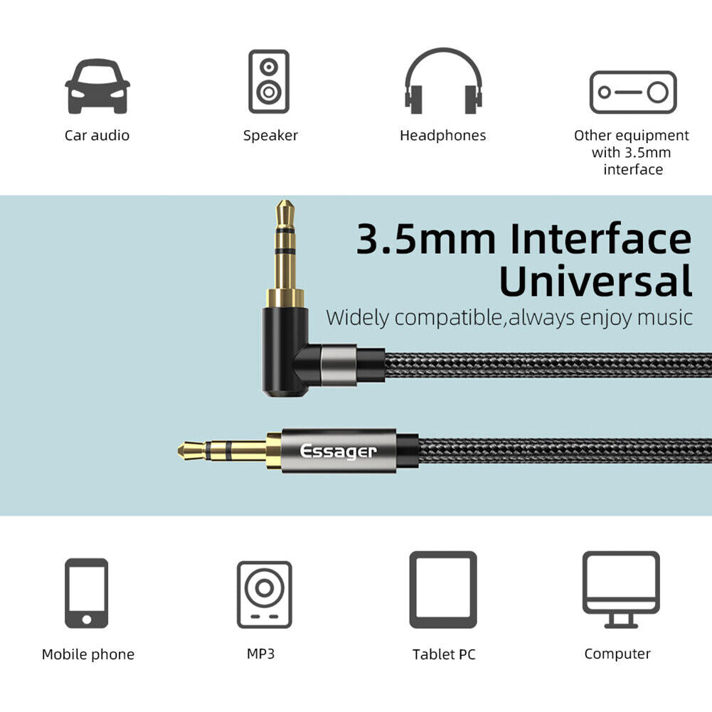 Essager 3.5mm Aux Jack Male to Male Audio Cable for Car Headphone (Black)