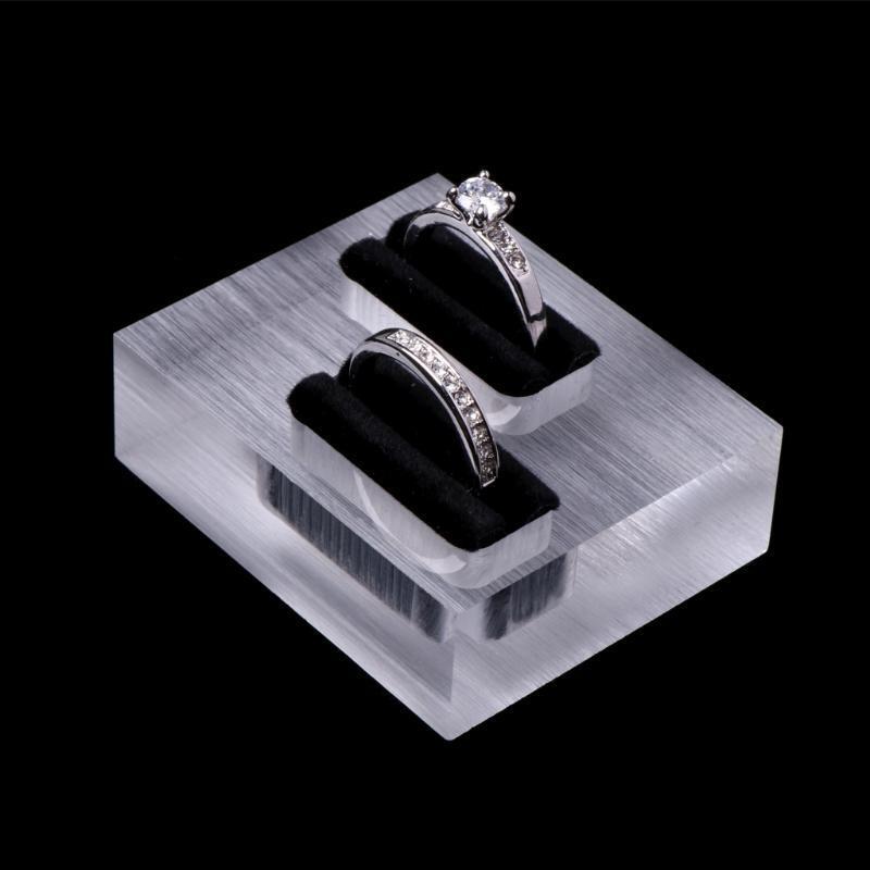 Clear Acrylic Double Rings Display Stand Jewelry Store Showcase Holder Organizer