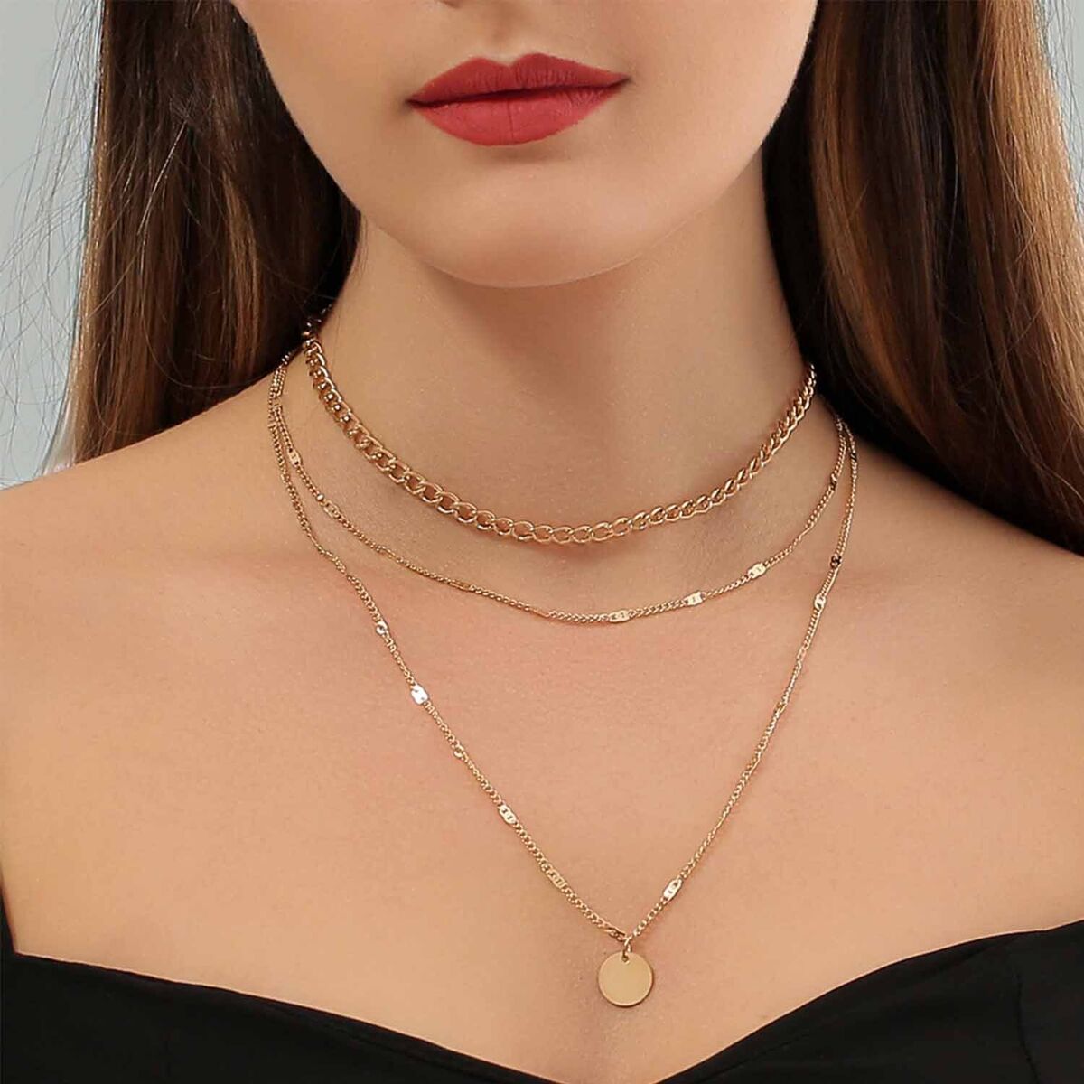 Star Jewelry Link Women Initial Necklace Pendant Layered Chain Plated Paperclip
