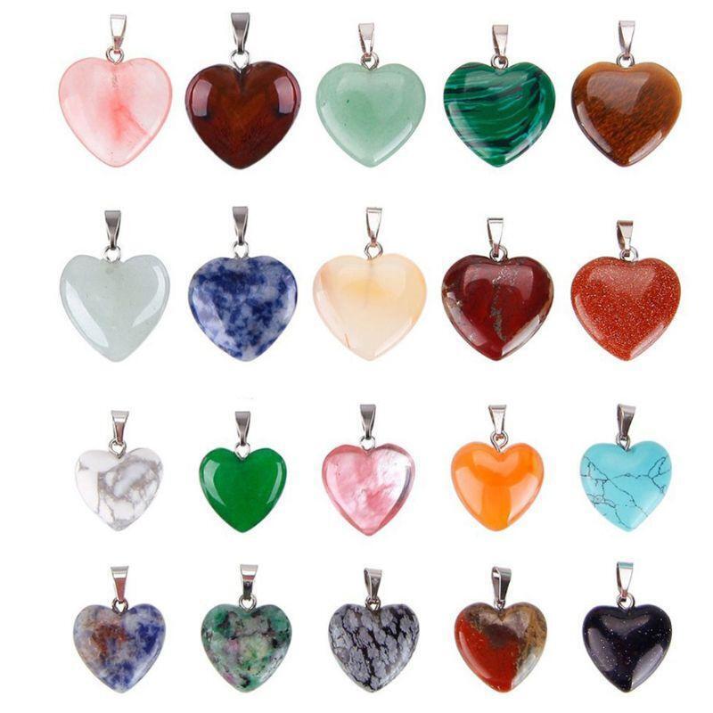 20x/Set Heart Shape Chakra Quartz Stone Pendant for DIY Bracelet Jewelry Making