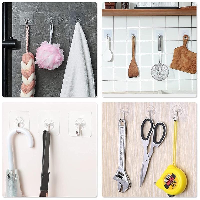 20Pc Self Adhesive Strong Sticky Hooks Heavy Duty Wall Seamless Transparent Hook
