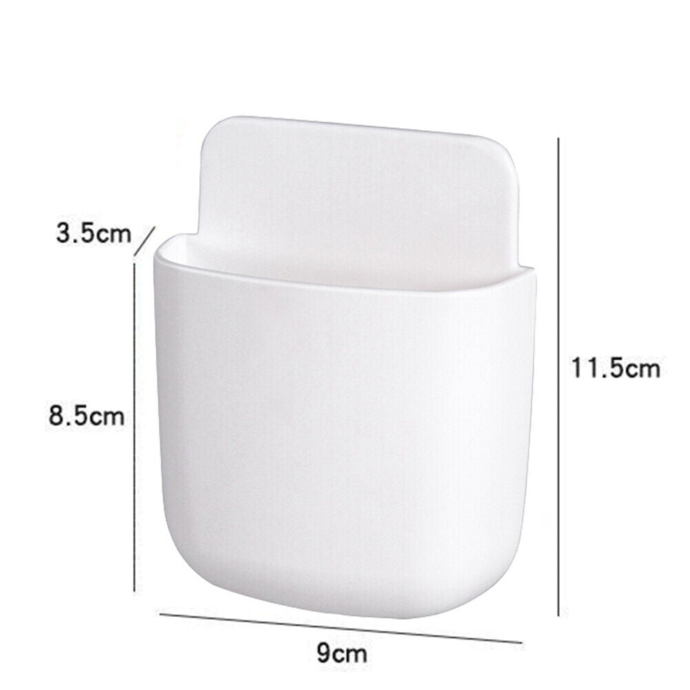 Wall Storage Box Phone Plug Holder Rack Desktop Organizer Stand (White)