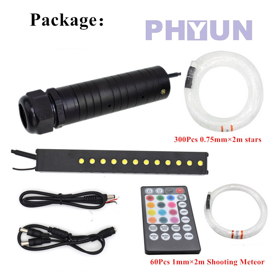 1set 6W RGBW 0.75mm 300pc 2M Cable W/1mm 60pc 2M Shooting Fiber Optic Star Light