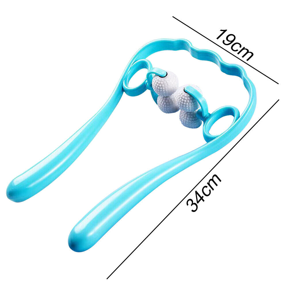 4 Ball Neck Pain Relief Massager Dual Trigger Therapy Hand Roller (Blue)