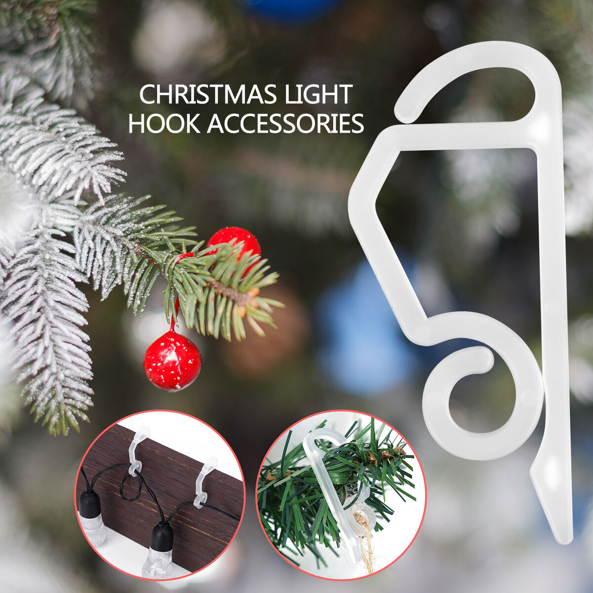 100pcs Christmas Light Clip String Light Waterproof Christmas Hook (White)